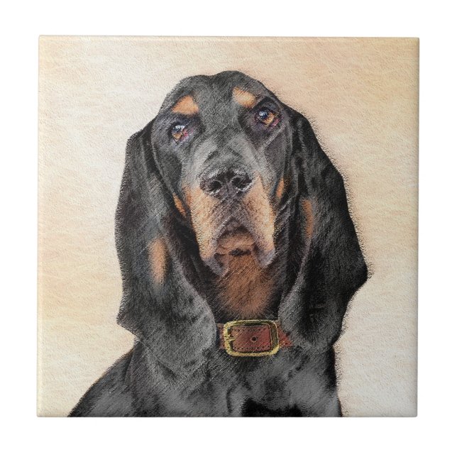 Black & Tan Coonhound Painting - Original Dog Art Tile (Front)