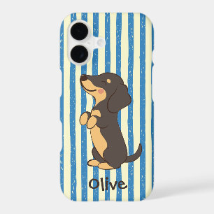 Black Tan Dachshund Dog Blue Stripes with Name