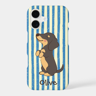 Black Tan Dachshund Dog Blue Stripes with Name