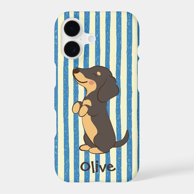 Black Tan Dachshund Dog Blue Stripes with Name (Back)