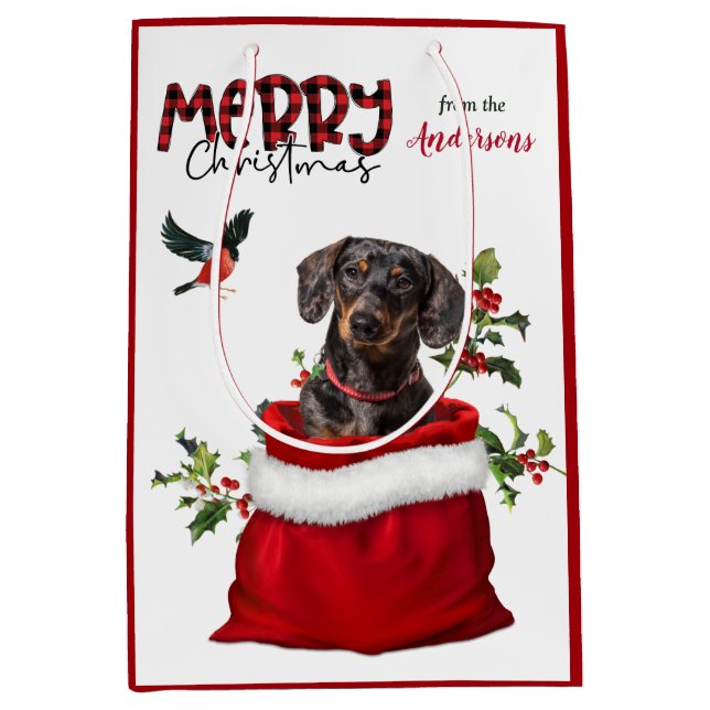 Black Tan Dachshund Dog Christmas Medium Gift Bag (Front)