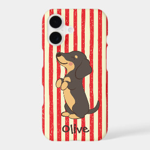 Black Tan Dachshund Dog Red Stripes with Name