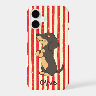 Black Tan Dachshund Dog Red Stripes with Name