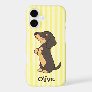 Black Tan Dachshund Dog Yelllow Stripes with Name