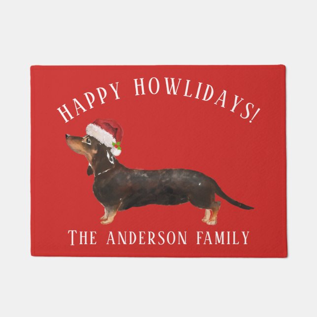Black & Tan Dachshund Happy Howlidays Christmas Doormat (Front)