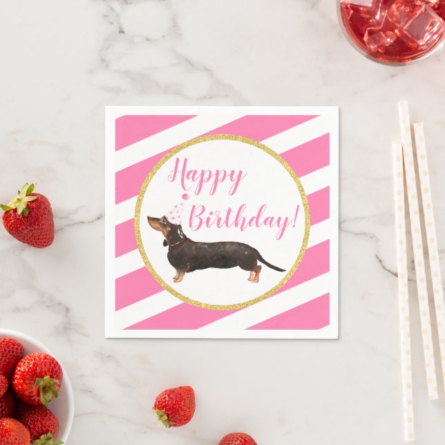 Black Tan Dachshund Pink Girl Birthday Napkin (Insitu)