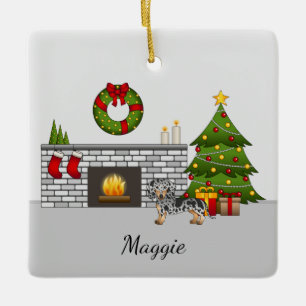 Black & Tan Dapple Smooth Coat Dachshund Christmas Ceramic Ornament