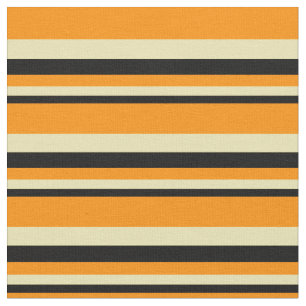 Black, Tan & Dark Orange Coloured Stripes Pattern Fabric
