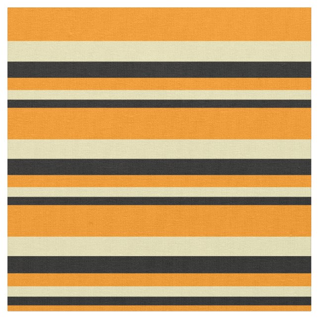 Black, Tan & Dark Orange Coloured Stripes Pattern Fabric (Close Up)