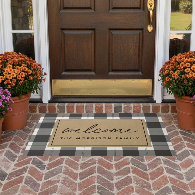 Black & Tan Farmhouse Plaid Personalised Welcome Doormat (Creator Uploaded)