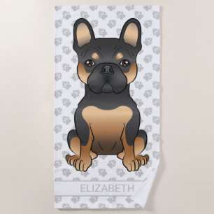 Black & Tan French Bulldog / Frenchie Dog & Name Beach Towel