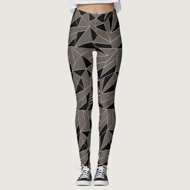 Black/Tan Geometric Women's Leggings (Front)