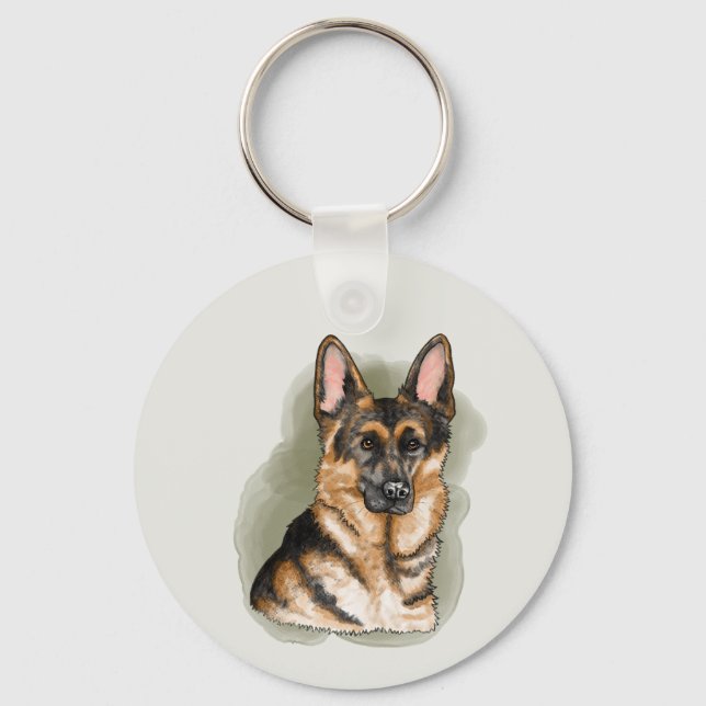 Black Tan German Shepherd Canine Dog Portrait Key Ring (Front)