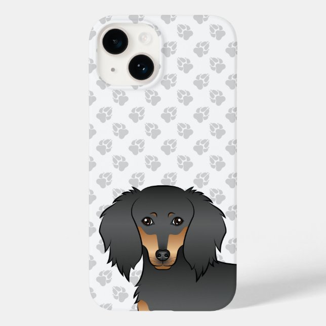 Black & Tan Long Hair Dachshund Cartoon Dog Head Case-Mate iPhone Case (Back)