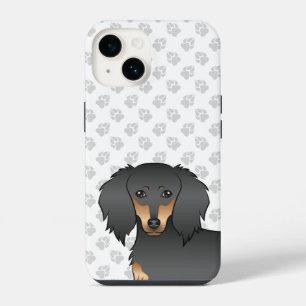 Black & Tan Long Hair Dachshund Cartoon Dog Head iPhone 14 Case