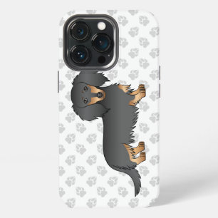 Black & Tan Long Hair Dachshund Cartoon Dog & Paws iPhone 13 Pro Case