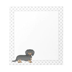 Black & Tan Long Hair Dachshund Cartoon Dog & Paws Notepad