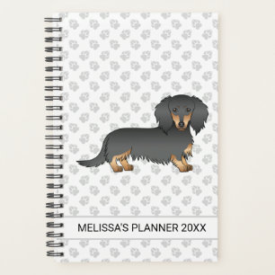 Black & Tan Long Hair Dachshund Cartoon Dog & Text Planner