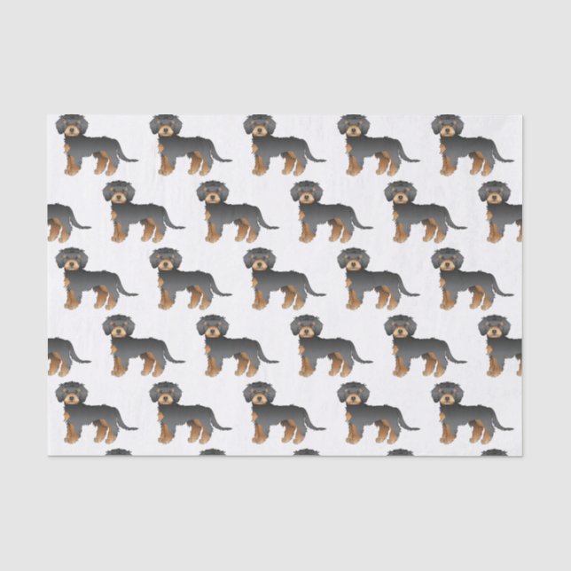 Black & Tan Mini Goldendoodle Cartoon Dog Pattern Tissue Paper (Front)