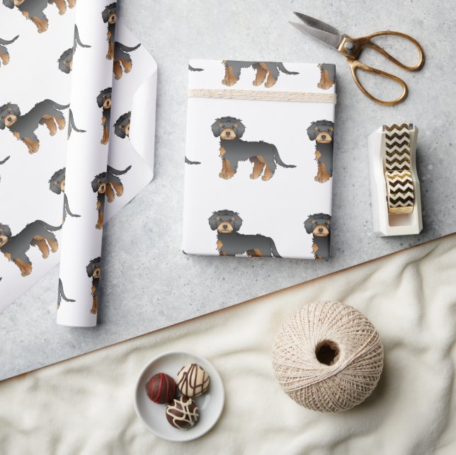 Black & Tan Mini Goldendoodle Cartoon Dog Pattern Wrapping Paper (Crafts)