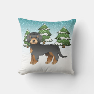 Black & Tan Mini Goldendoodle Dog - Winter Forest Cushion