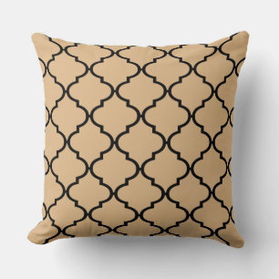 Black Tan Moroccan Quatrefoil Pattern Pillow