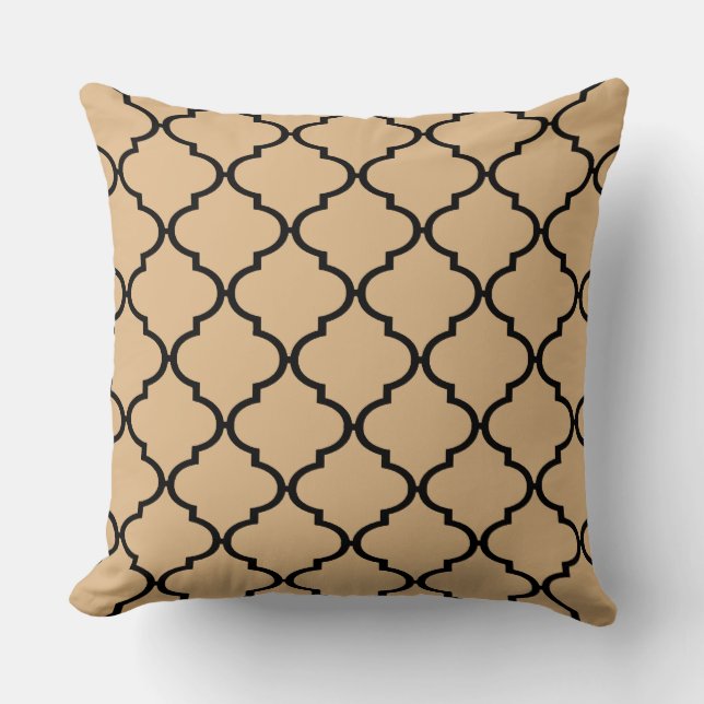 Black Tan Moroccan Quatrefoil Pattern Pillow (Front)