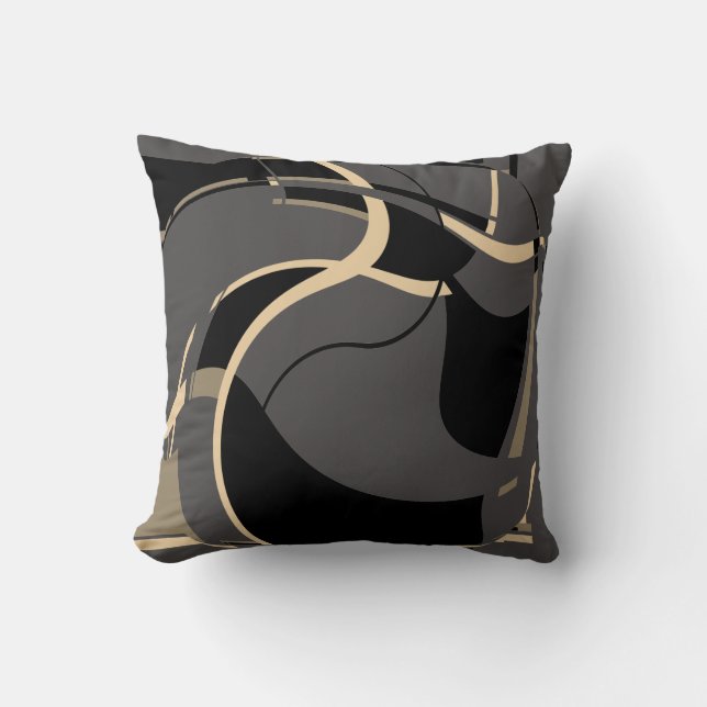 Black Tan on Grey Swirling Abstract Art MCM Look Cushion (Front)
