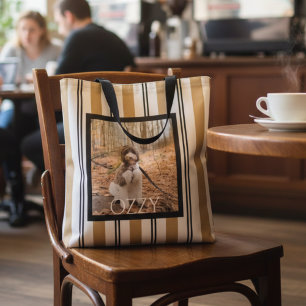 Black Tan Striped Pet Photo Tote Bag