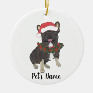Black & Tan Tricolor Frenchie Christmas Ceramic Tree Decoration