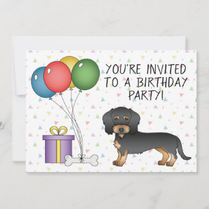 Black & Tan Wire Haired Dachshund Dog - Birthday Invitation