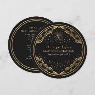 Black Tarot Sun and Moon Wedding Rehearsal Dinner Invitation