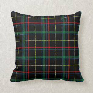 Black Tartan or Plaid Print Throw Pillow