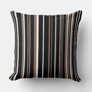 Black, Taupe Brown, and White Barcode Stripe Cushion