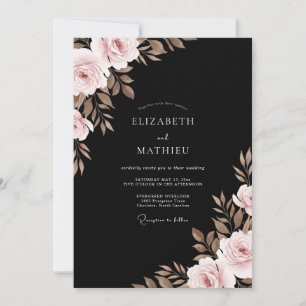 Black Taupe Leafy Wedding Invitation