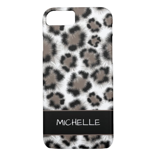 Black Taupe Leopard Print Customisable Case-Mate iPhone Case (Back)