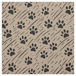 Black & Taupe Paw Print Cotton Fabric by the Yard
