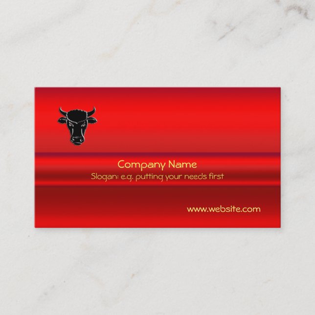 Black Taurus Bull on red chrome-look effect Business Card (Front)