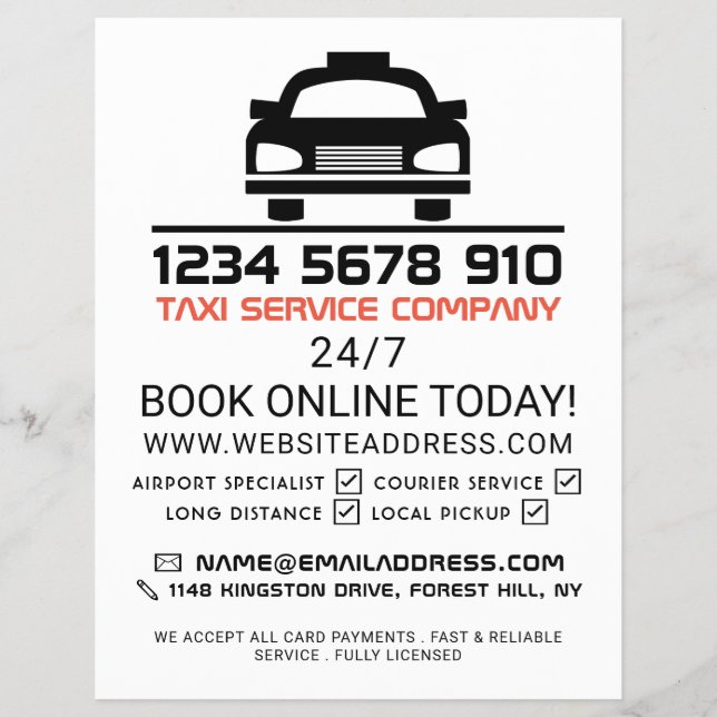 Black Taxi Cab Logo, Taxi Cab Firm with Price List Flyer (Front)