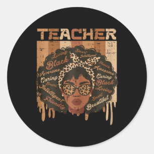 Black Teacher Afro Hair Words History Month Africa Classic Round Sticker