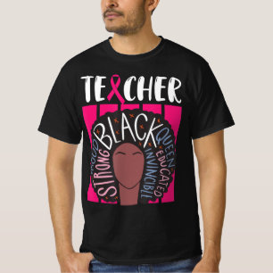 Black Teacher Breast Cancer Awareness Afro Woman W T-Shirt