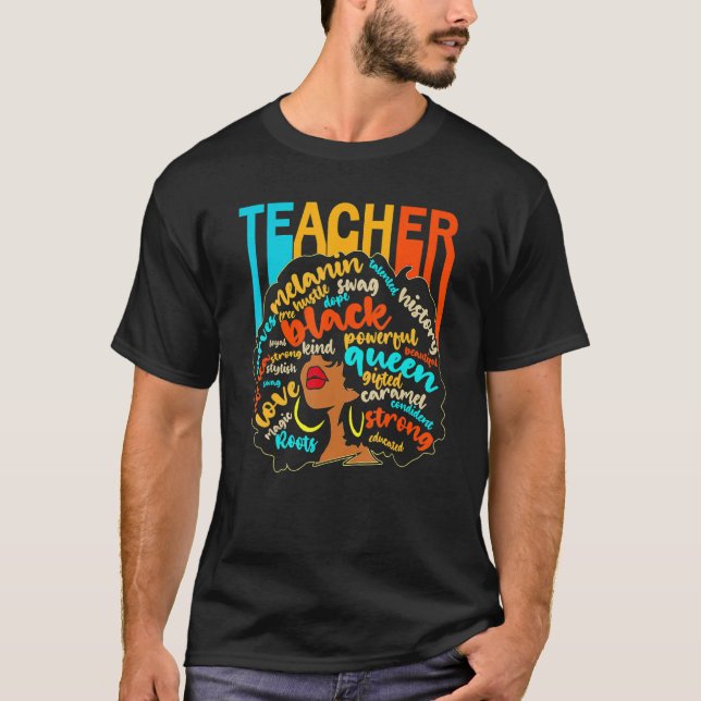 Black Teacher Educator Magic Africa Proud History  T-Shirt (Front)