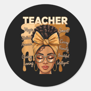 Black Teacher Magic Black History Month Afro Hair  Classic Round Sticker