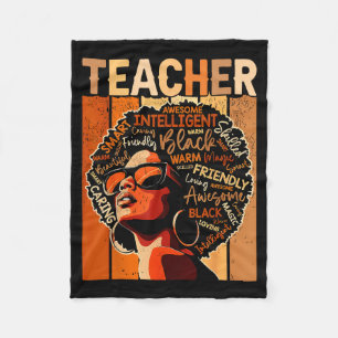Black Teacher Magic Black History Month Afro Hair  Fleece Blanket