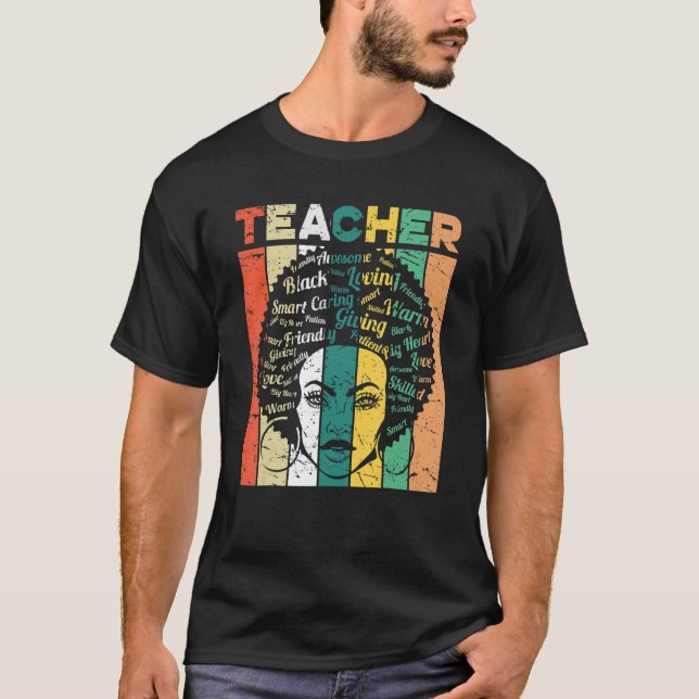 Black Teacher Magic Melanin Hearts Black History M T-Shirt (Front)