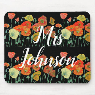 Black Teachers Name floral Computer Mouse Mat Pad