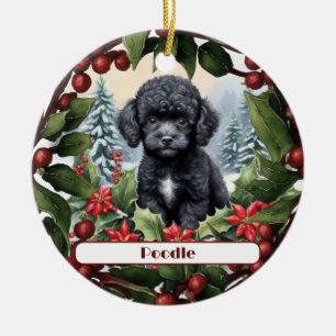 Black Teacup Poodle Puppy Custom Christmas  Ceramic Tree Decoration