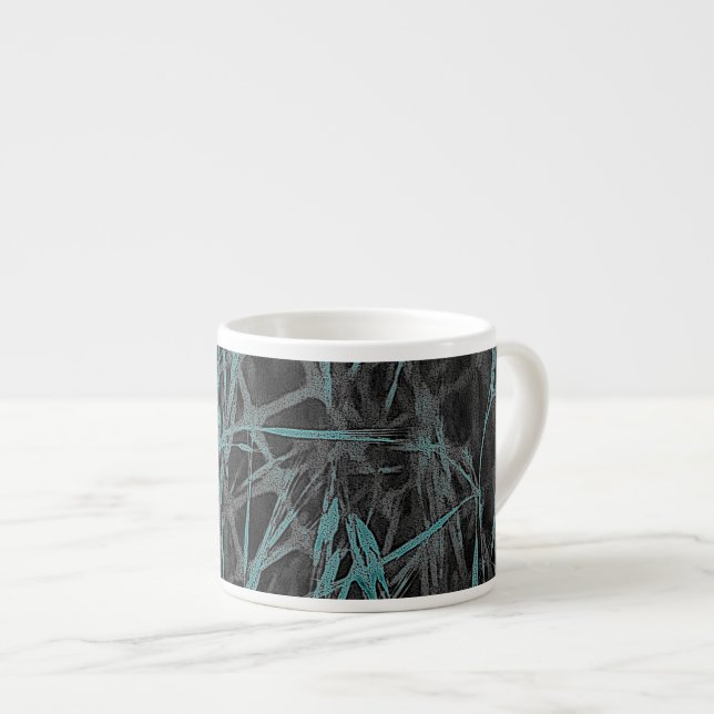 Black, Teal and Grey Abstract Grid and Wild Grass Espresso Cup (Front Right)