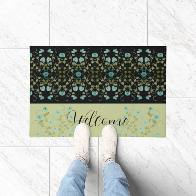 Black Teal And Light Green Doormat (Indoor)