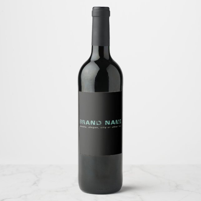 Black Teal Artsy Grunge Cool Brand Business name Wine Label (Front)